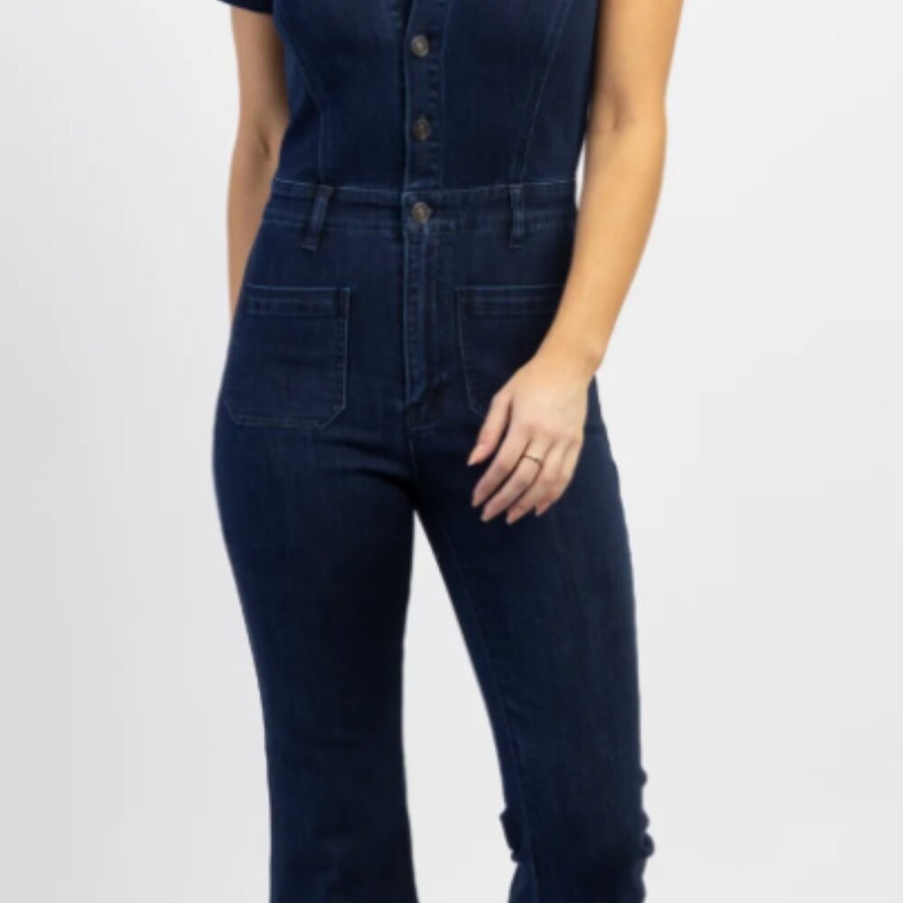 GOOD KARMA DENIM FLARE JUMPSUIT